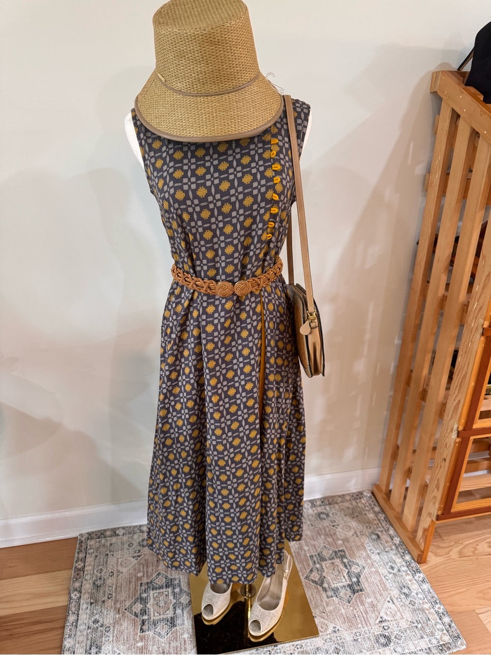 avaasa mustard geometric midi dress